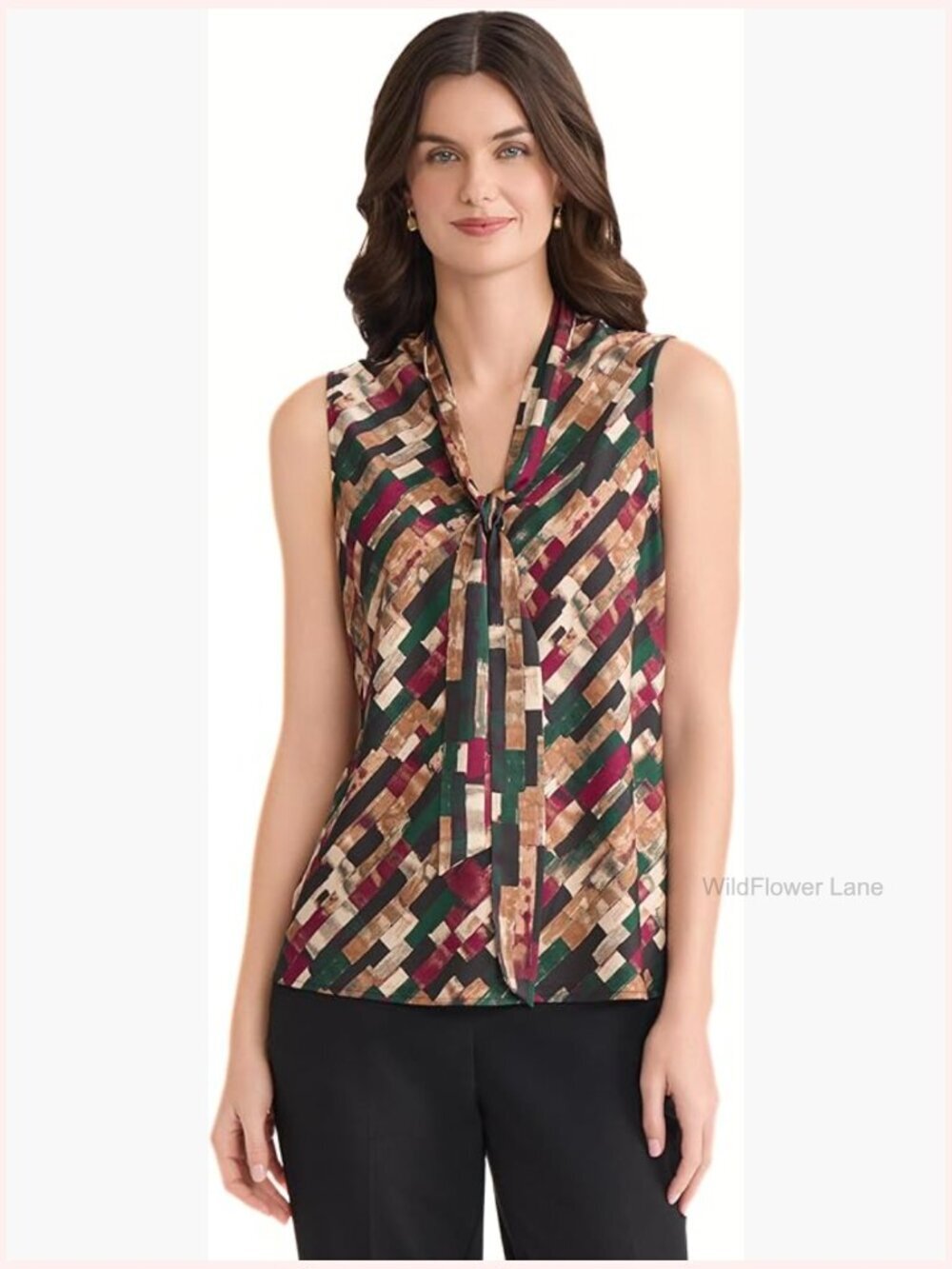 Sleeveless Printed Satin Tie-Front Top - Womens Tank Top